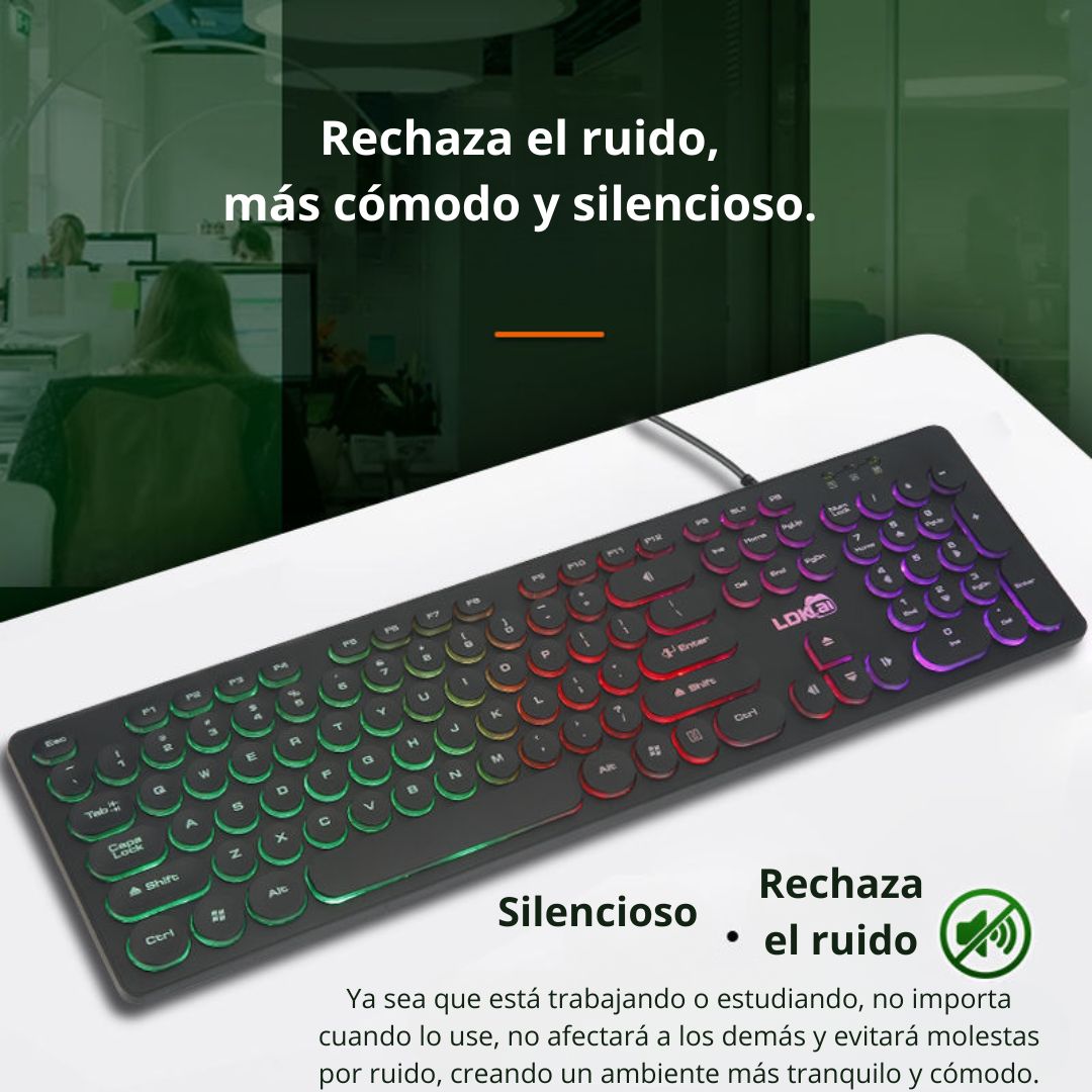 Teclado Gamer Retroiluminado SEISA DN-DY02 – Iluminación Arcoíris y Teclas Reforzadas