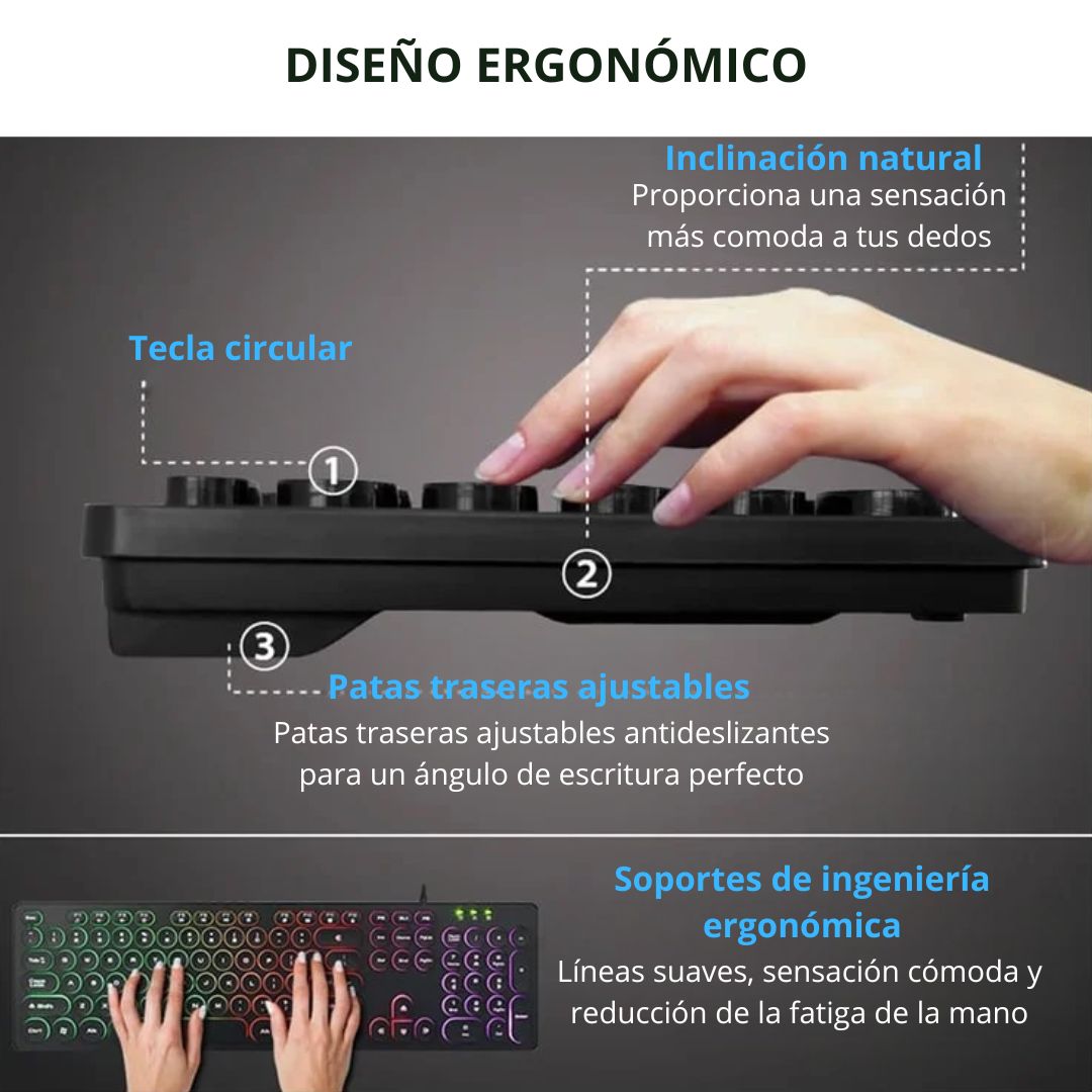 Teclado Gamer Retroiluminado SEISA DN-DY02 – Iluminación Arcoíris y Teclas Reforzadas