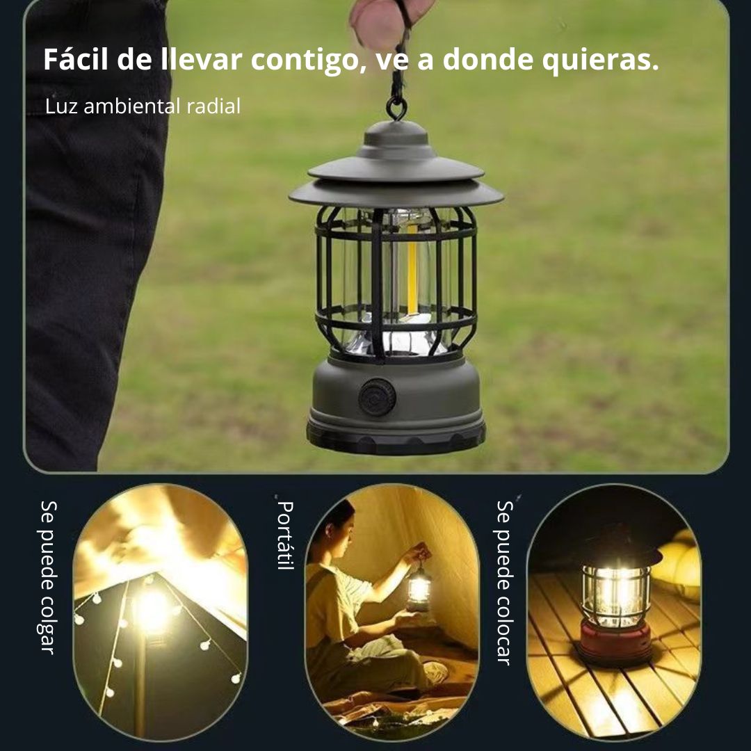 Lámpara LED Recargable Retro para Camping con Gancho IPX4 800 mAh