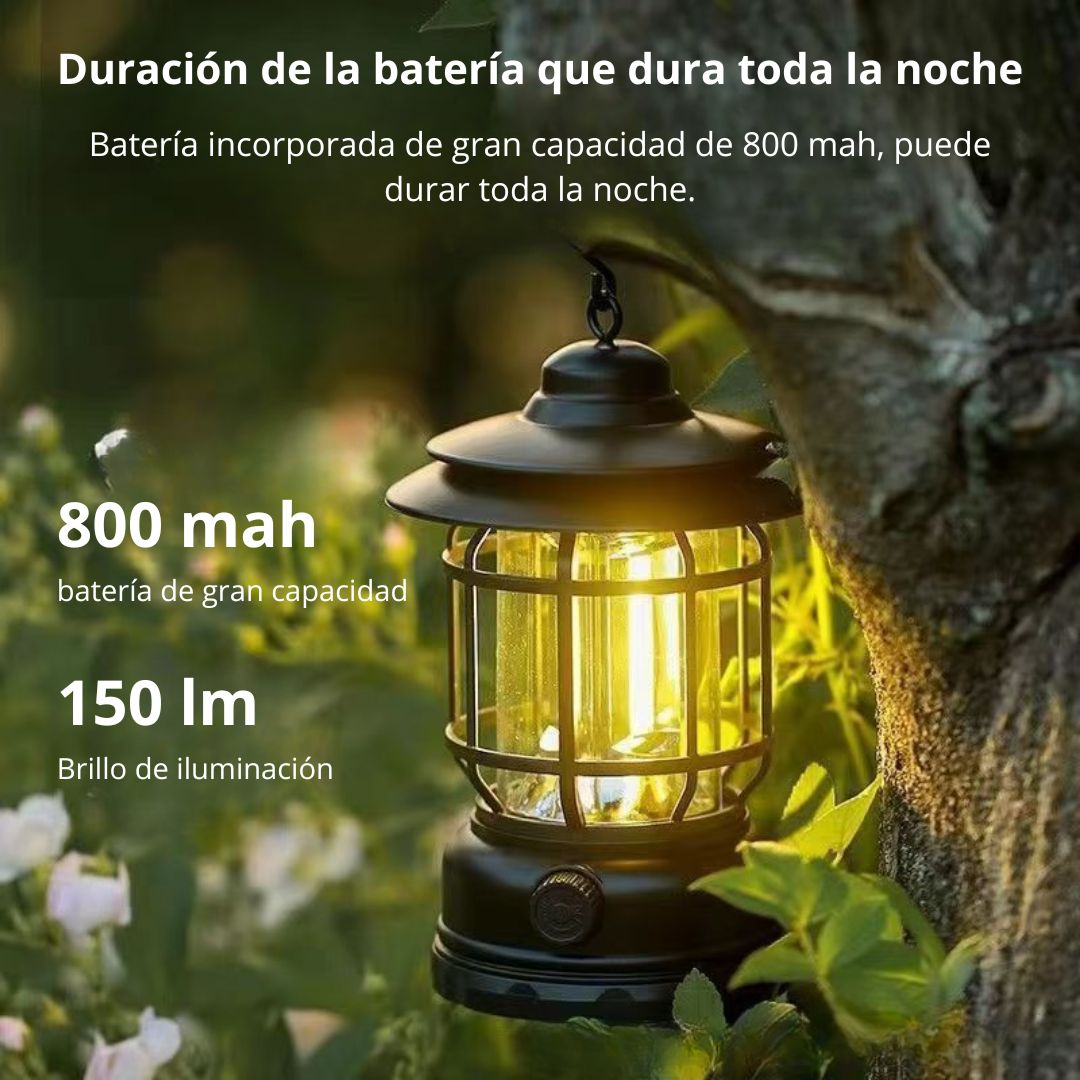 Lámpara LED Recargable Retro para Camping con Gancho IPX4 800 mAh