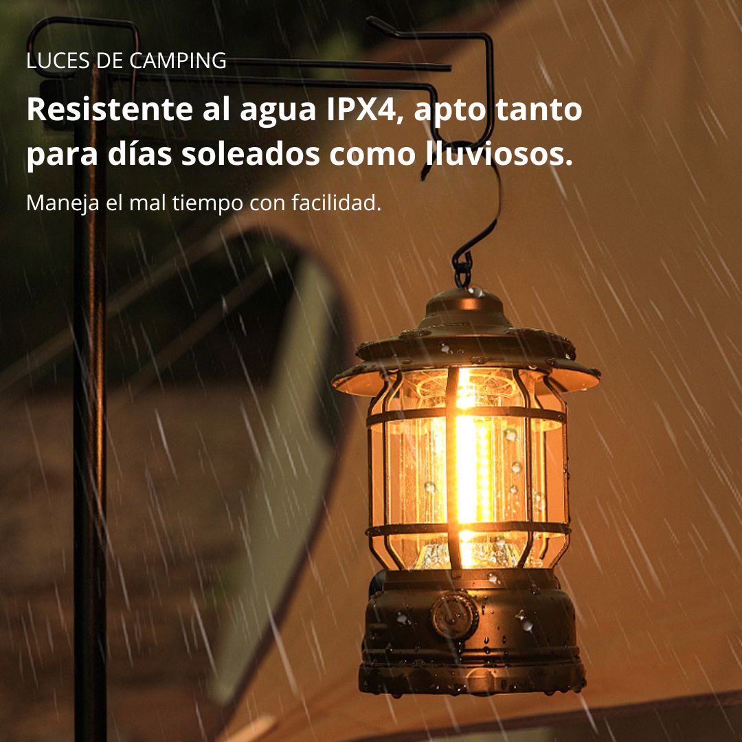 Lámpara LED Recargable Retro para Camping con Gancho IPX4 800 mAh