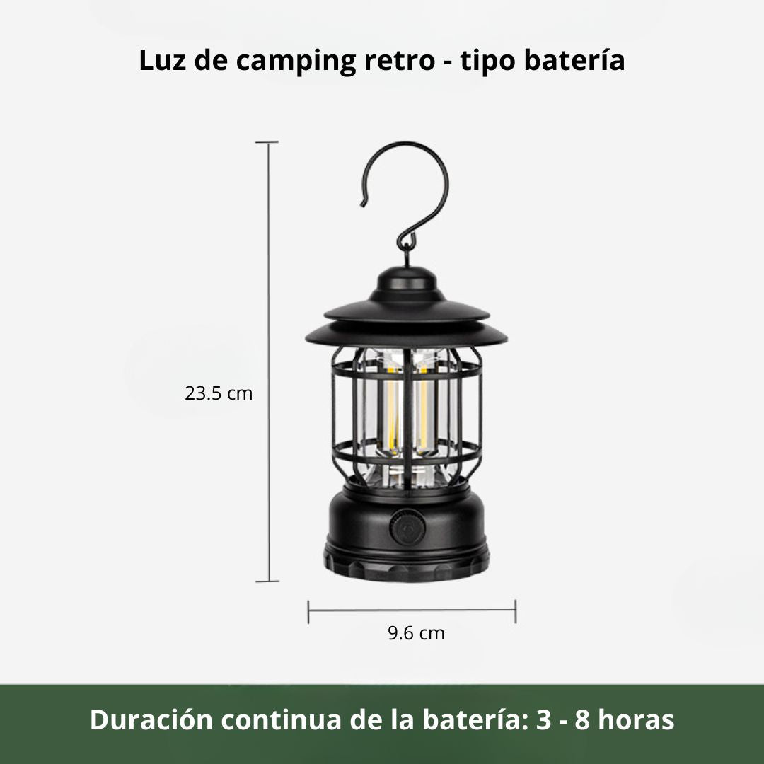 Lámpara LED Recargable Retro para Camping con Gancho IPX4 800 mAh