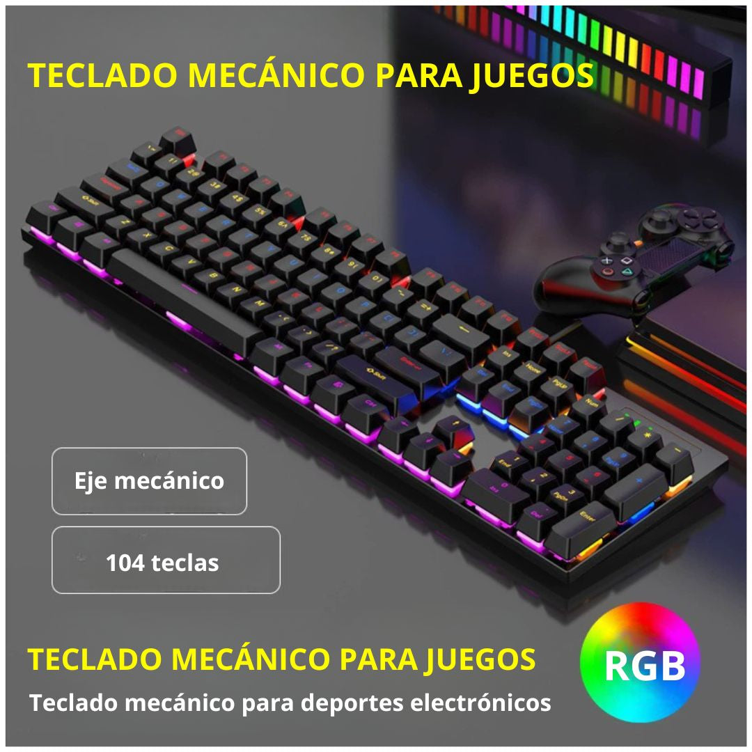 Teclado Mecánico Gamer 104 Teclas con Retroiluminación RGB y Anti-Ghosting 26 Teclas