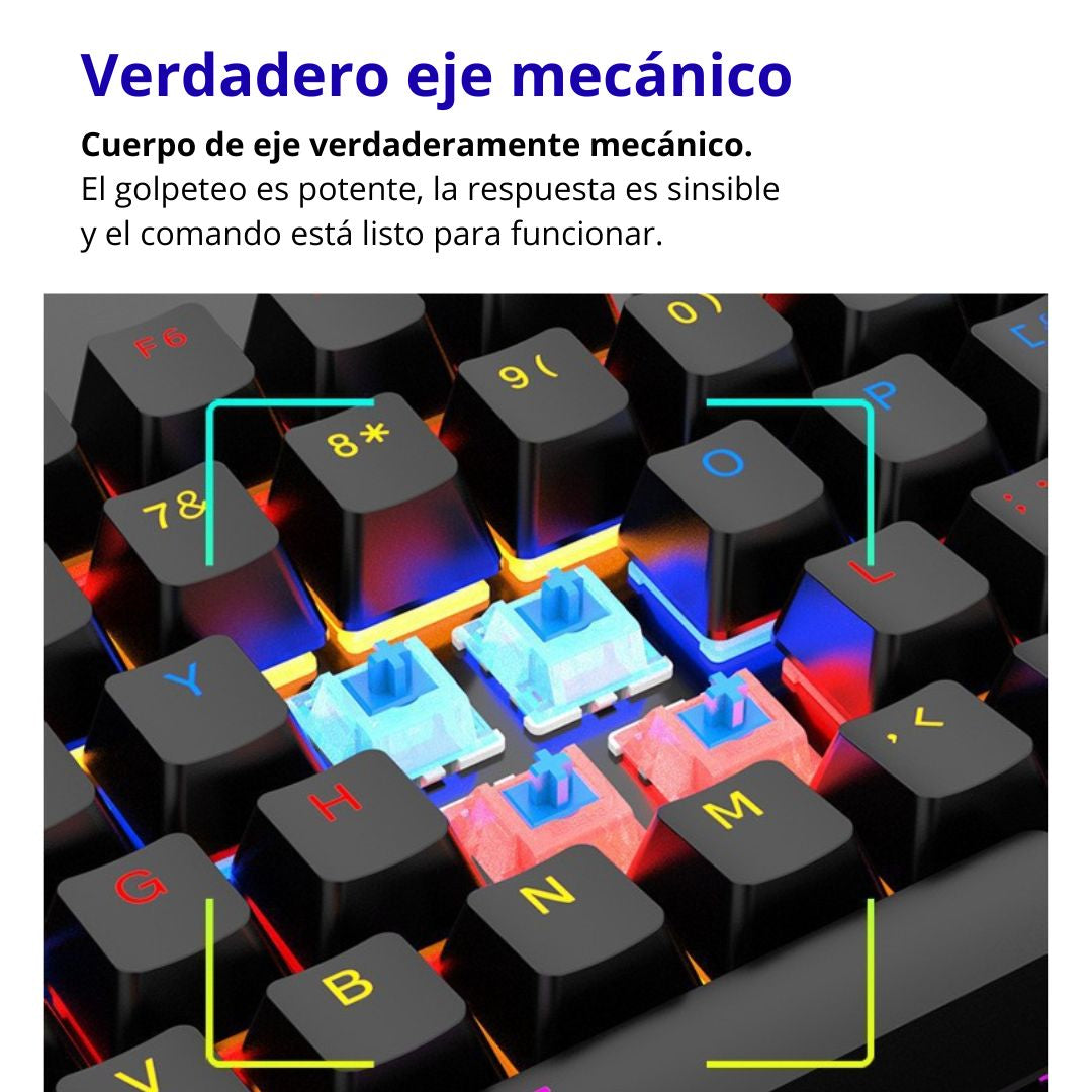 Teclado Mecánico Gamer 104 Teclas con Retroiluminación RGB y Anti-Ghosting 26 Teclas