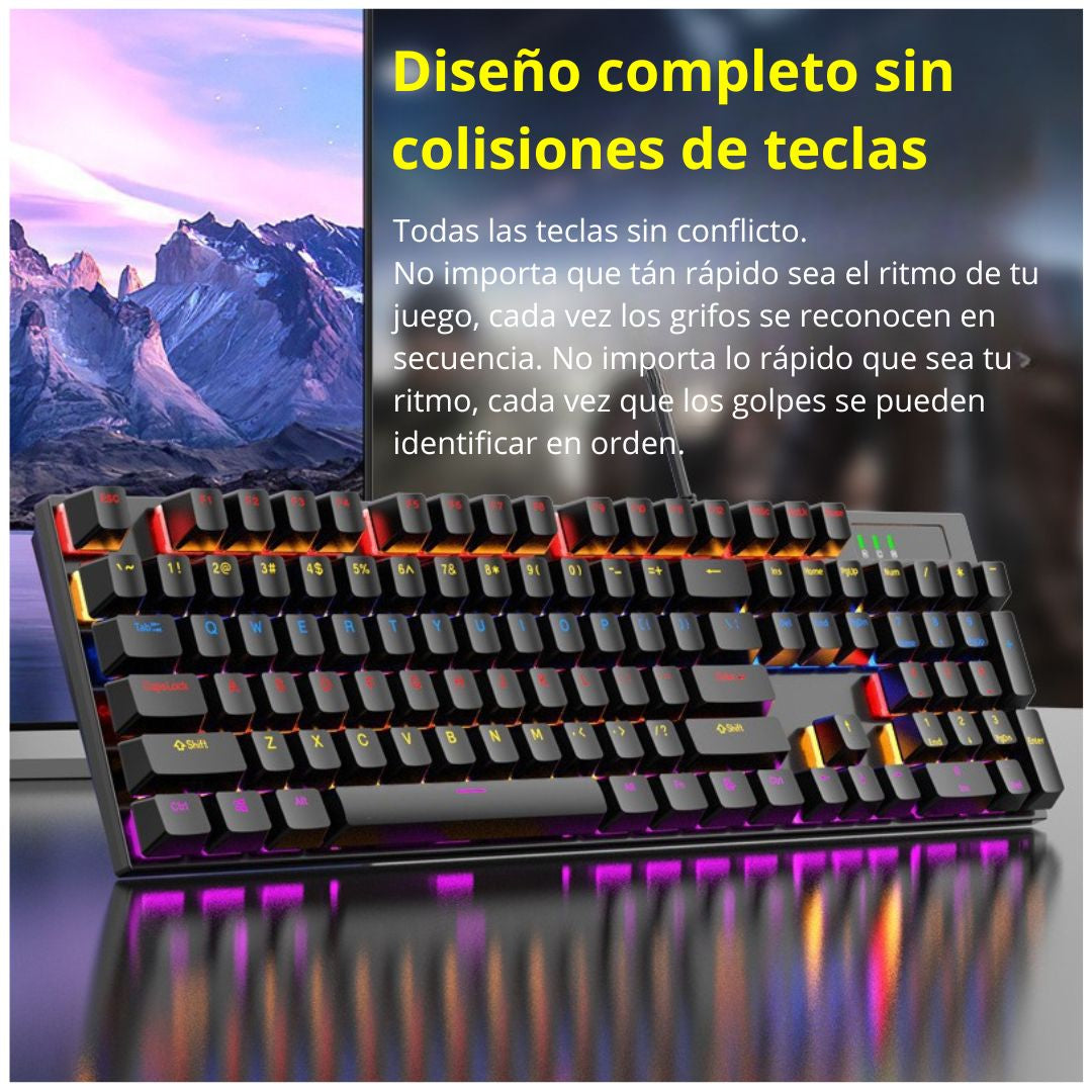Teclado Mecánico Gamer 104 Teclas con Retroiluminación RGB y Anti-Ghosting 26 Teclas