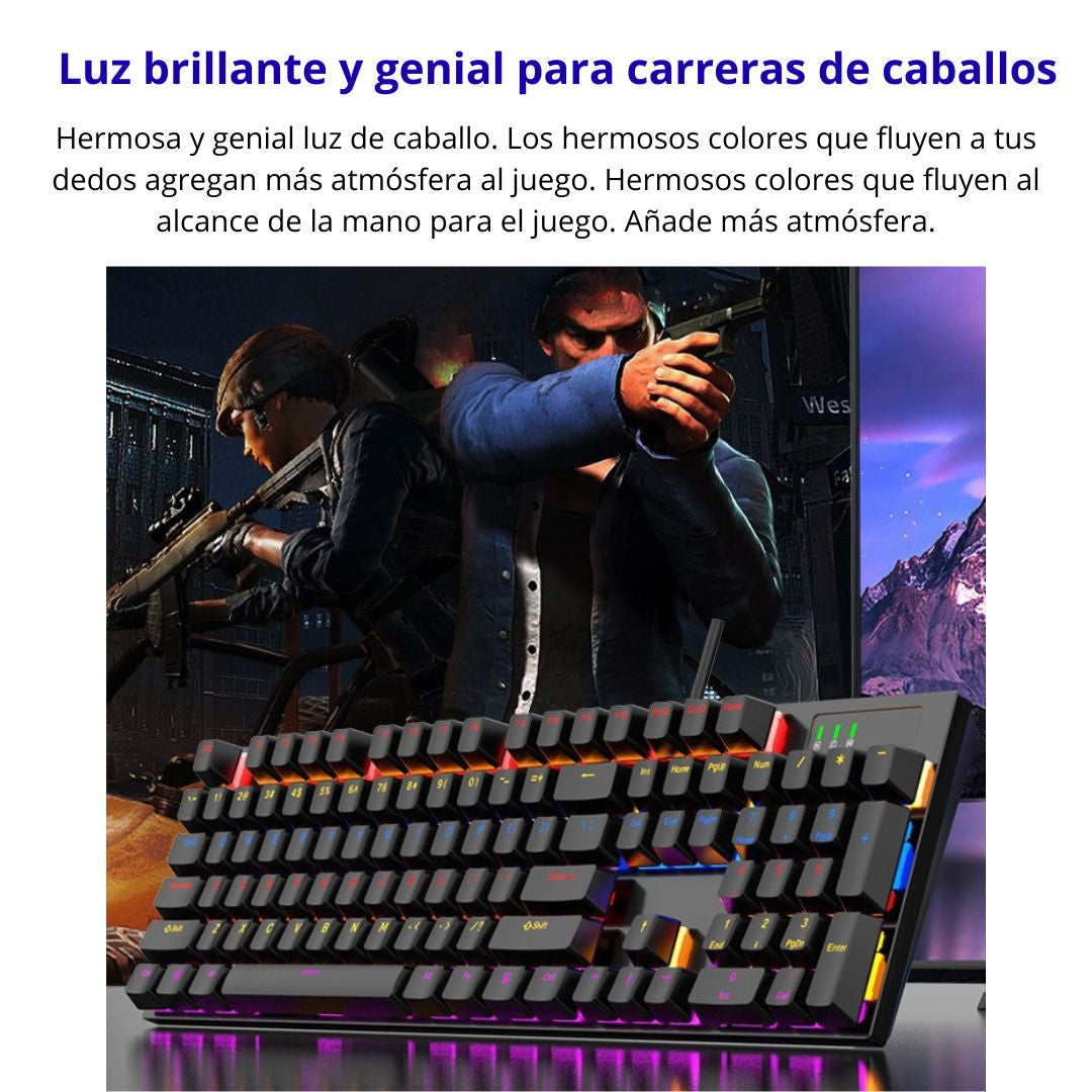 Teclado Mecánico Gamer 104 Teclas con Retroiluminación RGB y Anti-Ghosting 26 Teclas