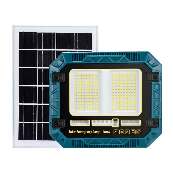 Reflector Solar Portátil 200W con Panel y Control Remoto IP65 para Emergencias y Exteriores