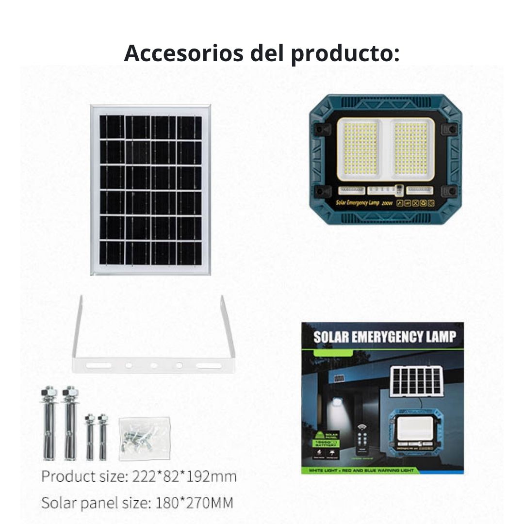 Reflector Solar Portátil 200W con Panel y Control Remoto IP65 para Emergencias y Exteriores