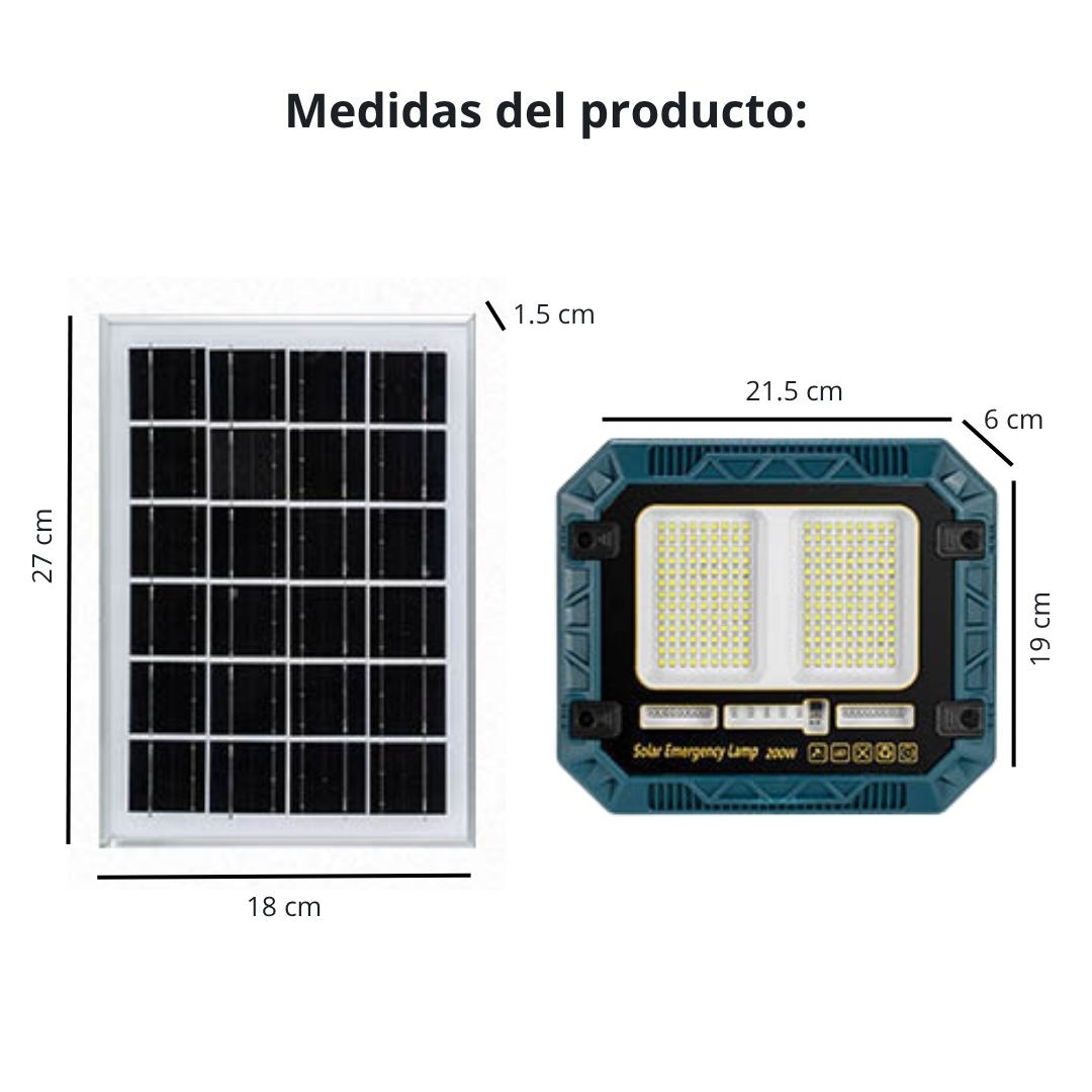 Reflector Solar Portátil 200W con Panel y Control Remoto IP65 para Emergencias y Exteriores