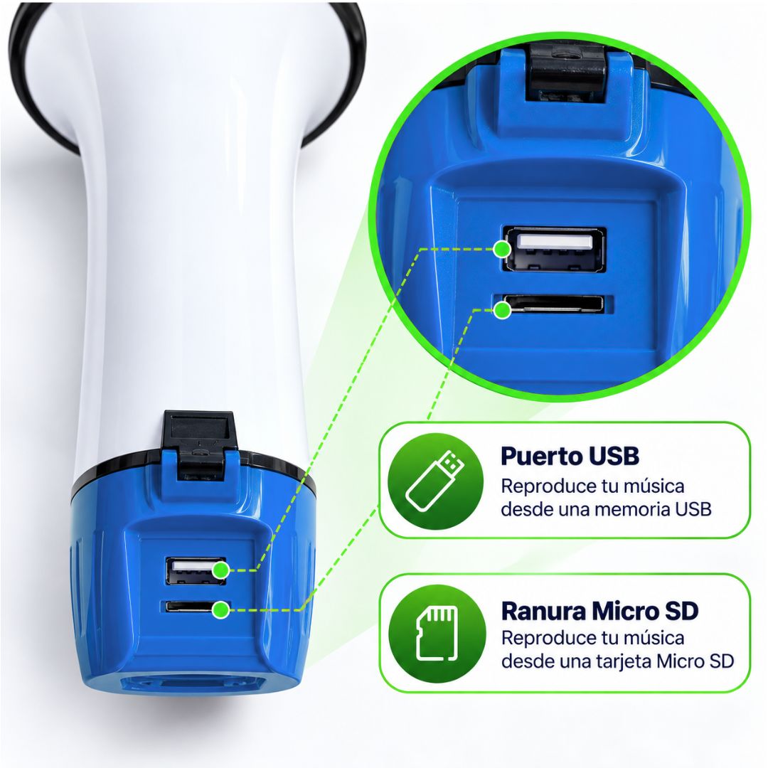 Megáfono CAFINI 60W Bluetooth Recargable con Grabación USB MicroSD