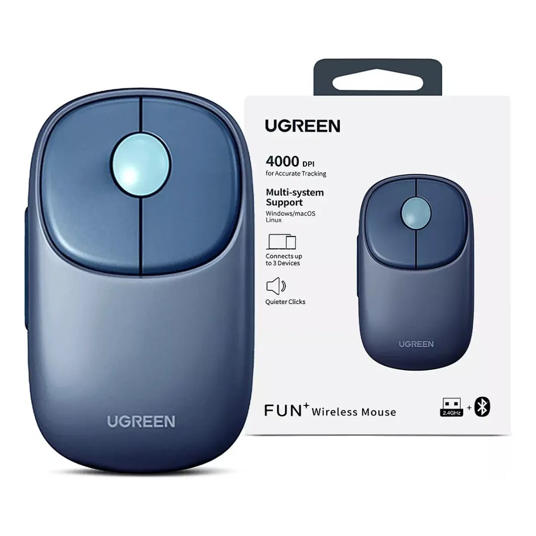 Mouse Inalámbrico UGREEN MU102 FUN+ Bluetooth 2.4G Recargable 4000 DPI Azul