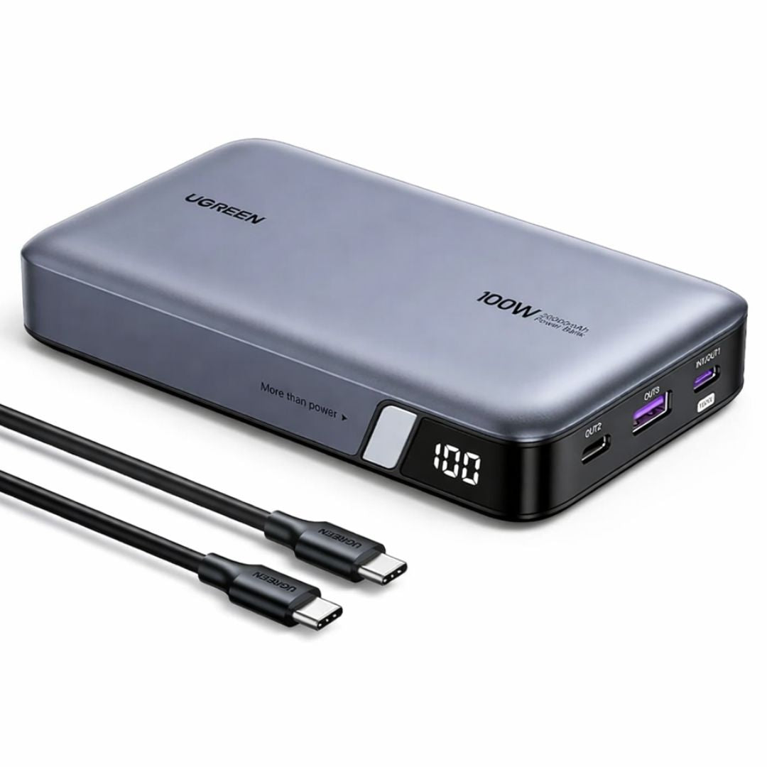 Power Bank UGREEN 20000mAh 100W PD 3.0 USB-C Carga Rápida para Laptop y Celular PB205