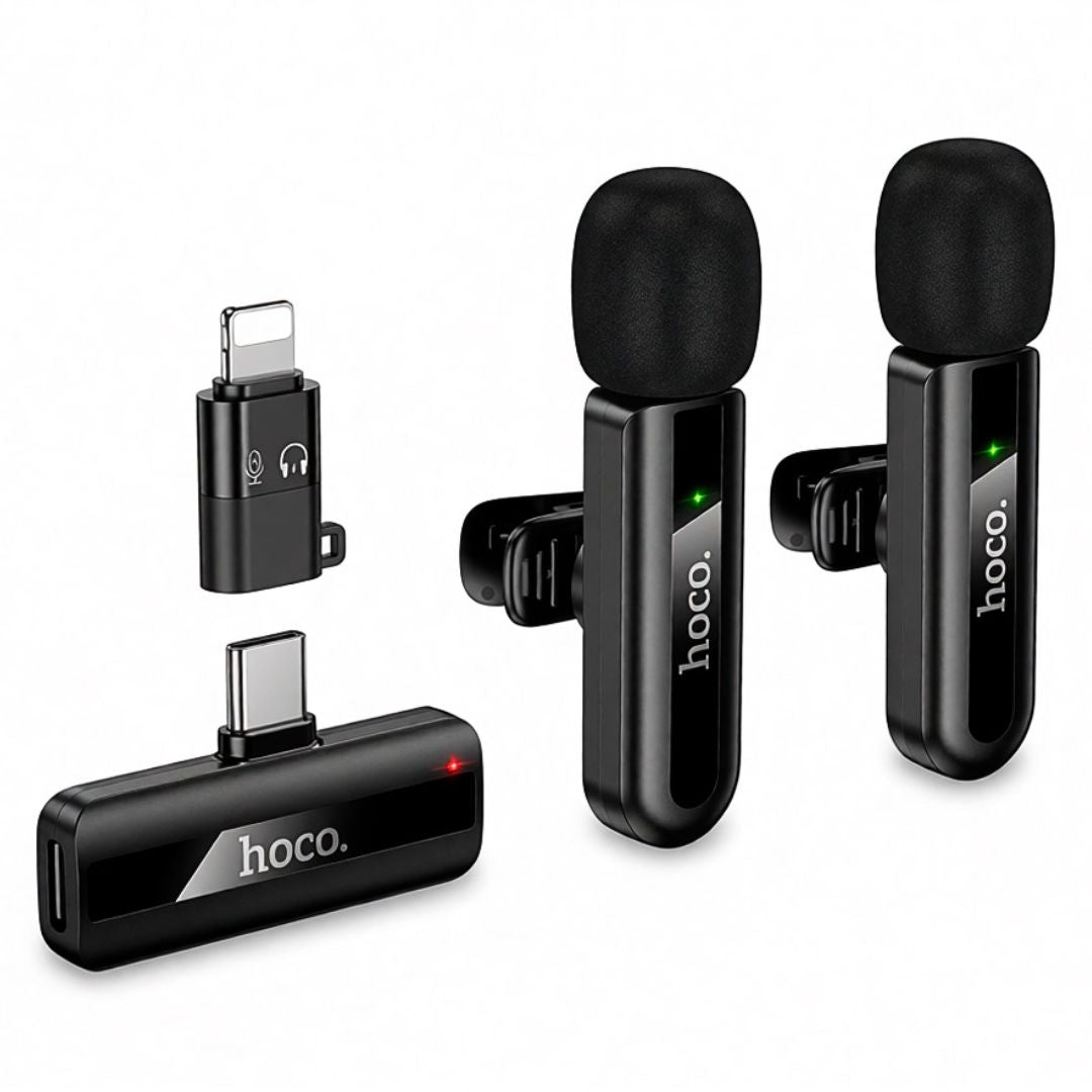 Micrófono Solapero Inalámbrico Doble Hoco L20A USB-C y Lightning para Celular con Reducción de Ruido