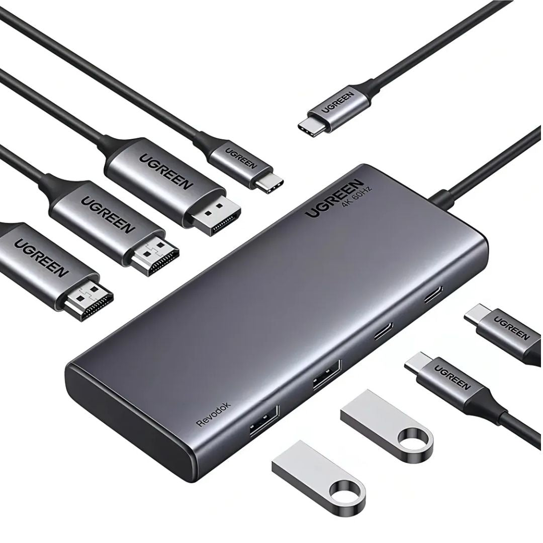 Hub USB-C UGREEN 8 en 1 Triple Pantalla 4K HDMI DisplayPort 100W 10Gbps CM639