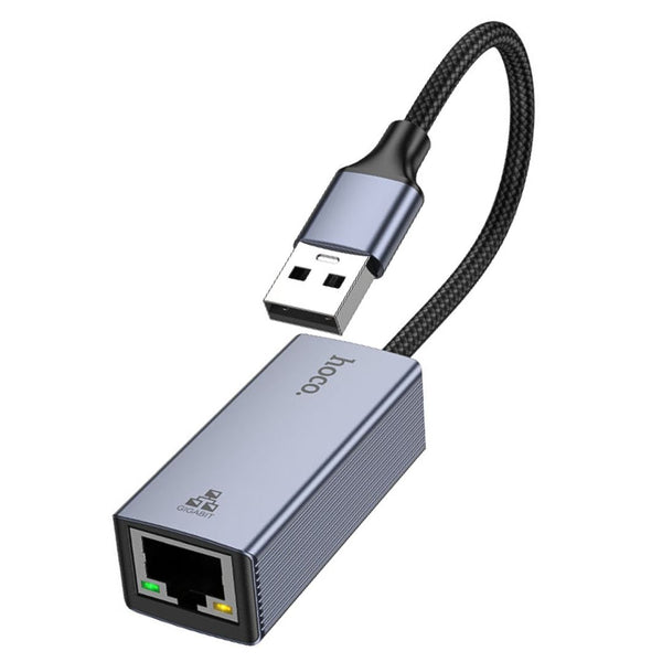 Adaptador USB-A a RJ45 Hoco UA37 Ethernet Gigabit 1000 Mbps para Laptop PC TV y Decodificador