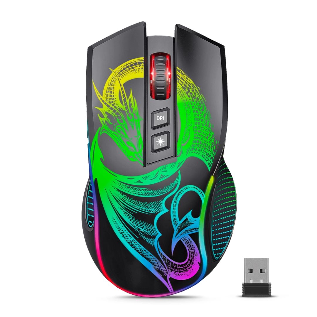 Mouse Gamer Inalámbrico Micronics Dragon 3 RGB 4800 DPI Recargable USB-C