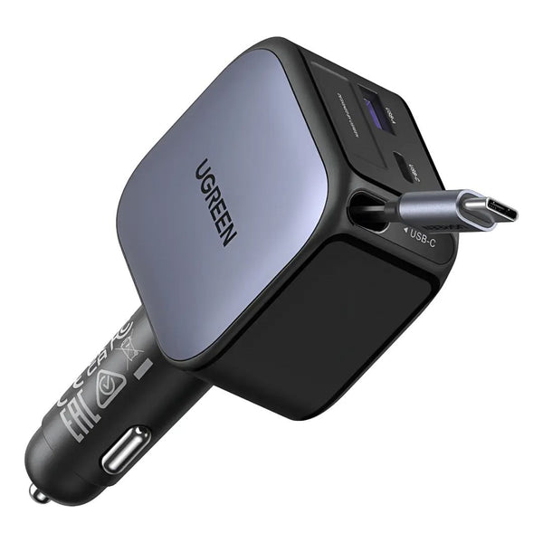 Cargador para Auto UGREEN EC603 90W con Cable Retráctil USB-C PD 3.0 y USB-A