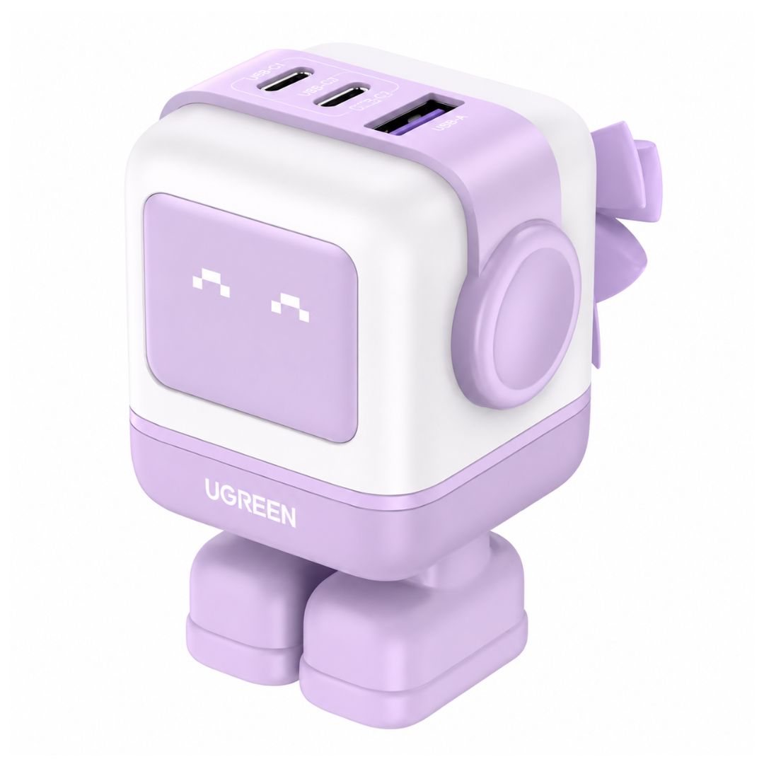 Cargador GaN de Pared UGREEN Uno RG CD361 65W Robot 3 Puertos USB-C USB-A Púrpura