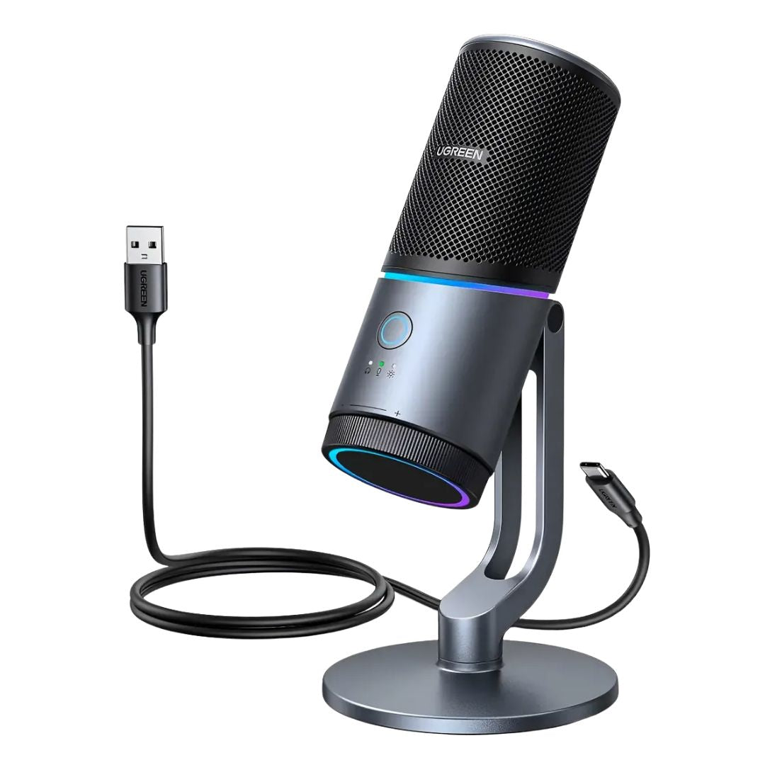 Micrófono Gamer USB UGREEN CM769 RGB Cardioide 24bit 96kHz para Streaming y Podcast