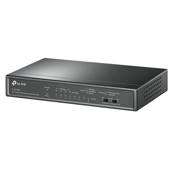 Switch PoE Gigabit 8 Puertos TP-Link TL-SG1008P 4 PoE+ 64W para Cámaras IP