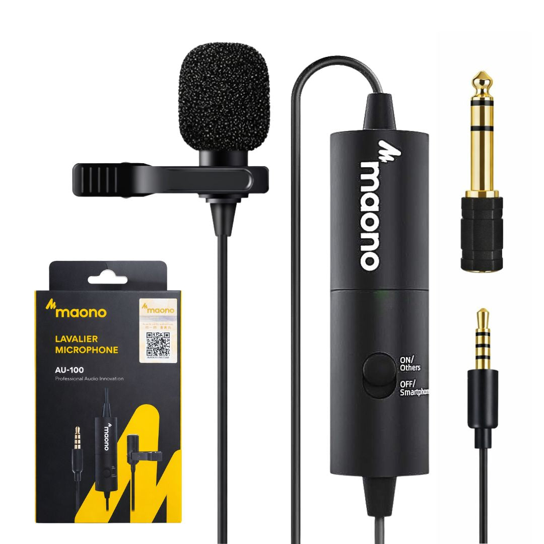 Micrófono Solapero Lavalier Maono AU-100 Alámbrico con Cable 6 Metros para Celular Cámara PC