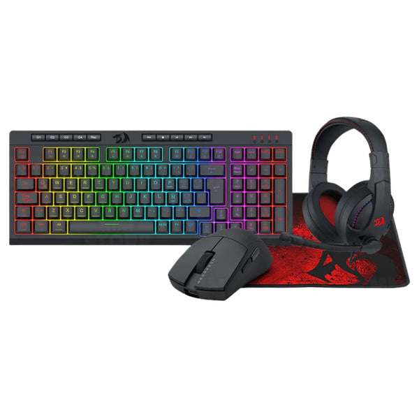 Combo Gamer Redragon S147 4 en 1 Teclado Mouse Audífonos y Mousepad RGB para PC