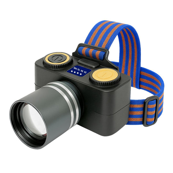 Linterna Frontal LED 200W Bossney con Luz Blanca y Amarilla, Zoom Telescópico, Indicador Digital y Batería 2000 mAh Impermeable