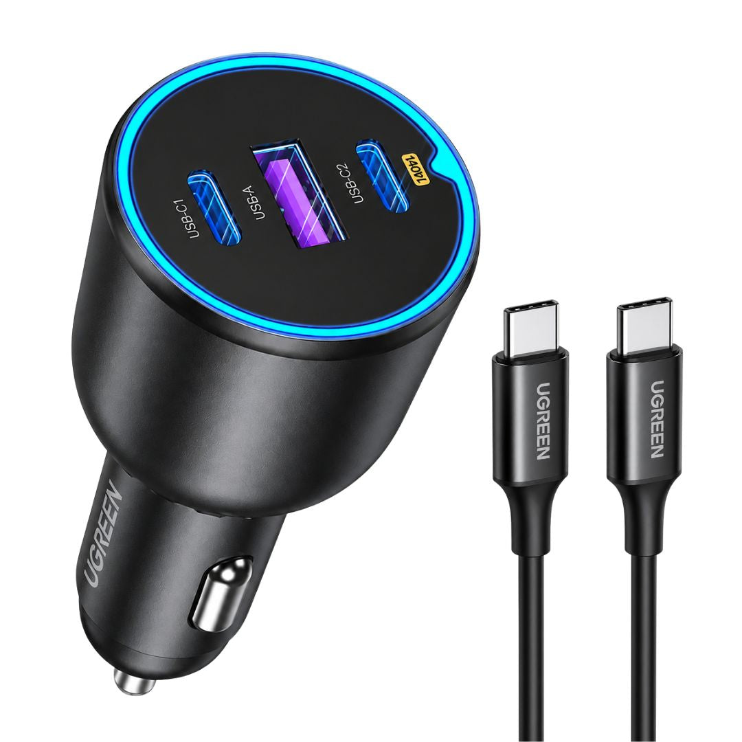Cargador para Auto UGREEN EC705 130W 3 Puertos PD con Cable USB-C 100W
