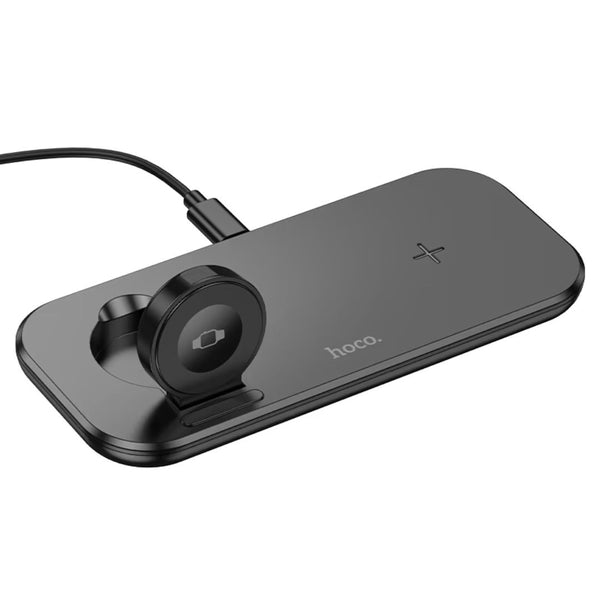 Cargador Inalámbrico Hoco CW65 3 en 1 15W para Celular Audífonos y Apple Watch