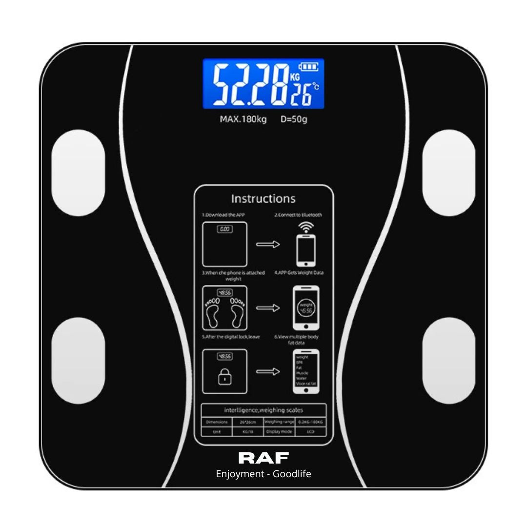 Balanza Digital Inteligente de Baño RAF 180kg Bluetooth App OKOK