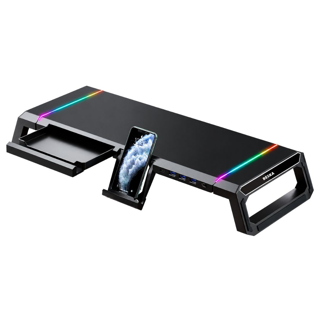 Soporte Elevador para Monitor DN-H641 con Hub USB-C RGB Cajón y Porta Celular