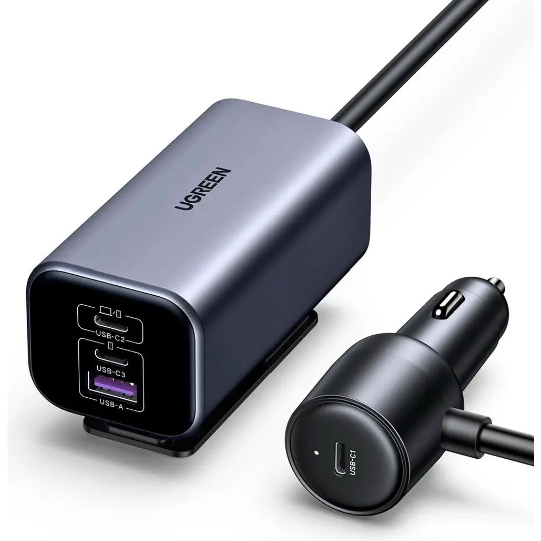 Cargador para Auto UGREEN EC706 150W GaN 4 Puertos PD USB-C USB-A con Extensión 1m
