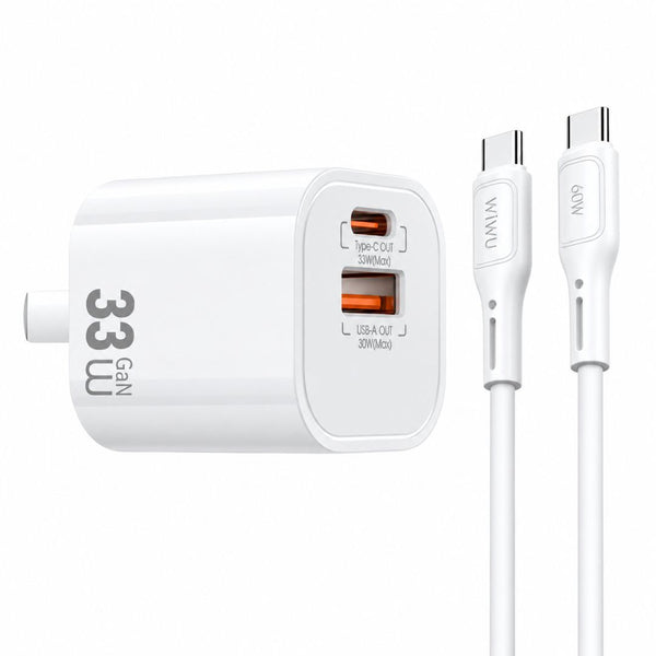 Cargador de Pared WIWU Wi-G018 GaN 33W USB-C USB-A con Cable