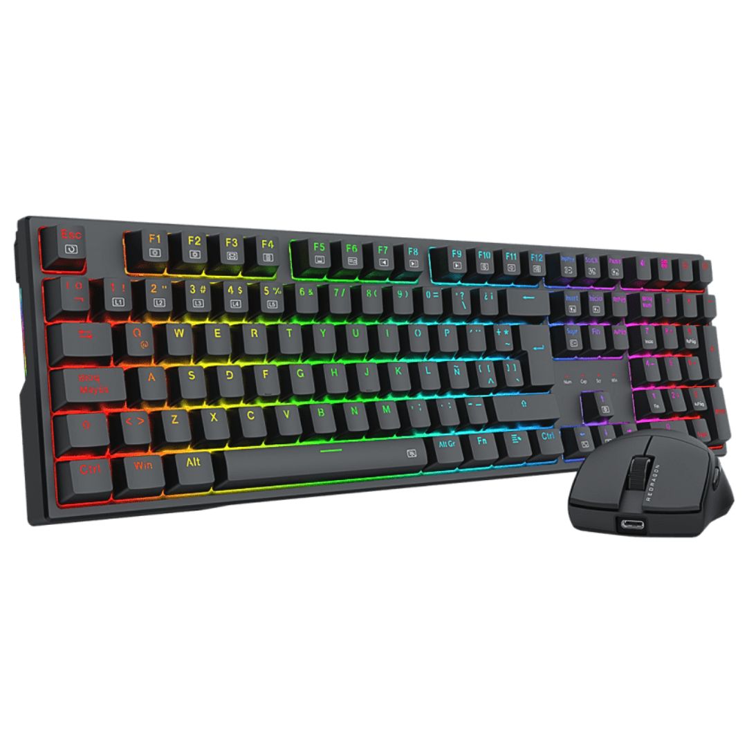 Combo Gamer Redragon S145 Teclado Mecánico RGB y Mouse 12400 DPI con Cable para PC
