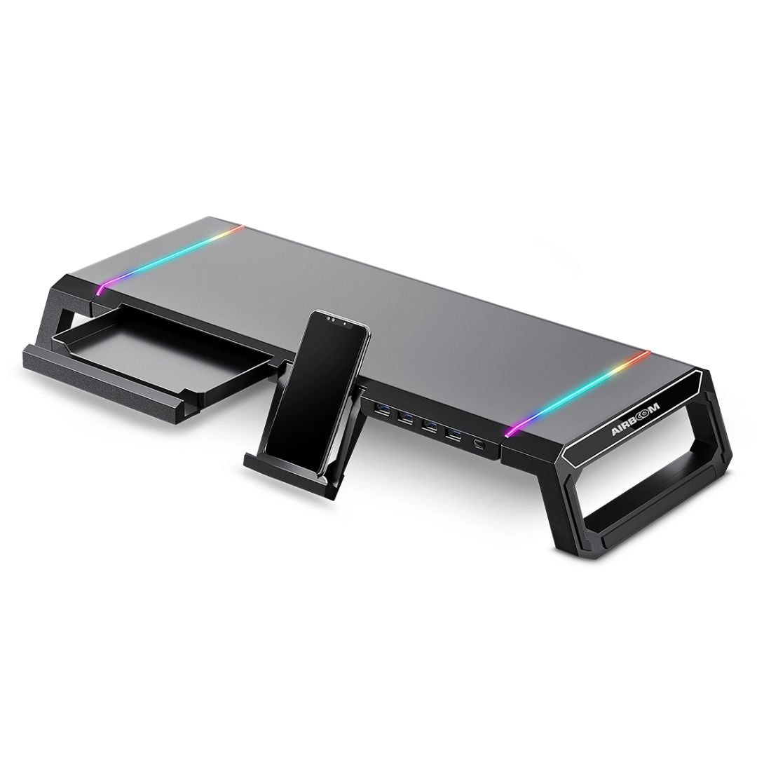 Soporte Elevador para Monitor AirBoom AB 089 RGB 4 USB 20kg con Porta Celular