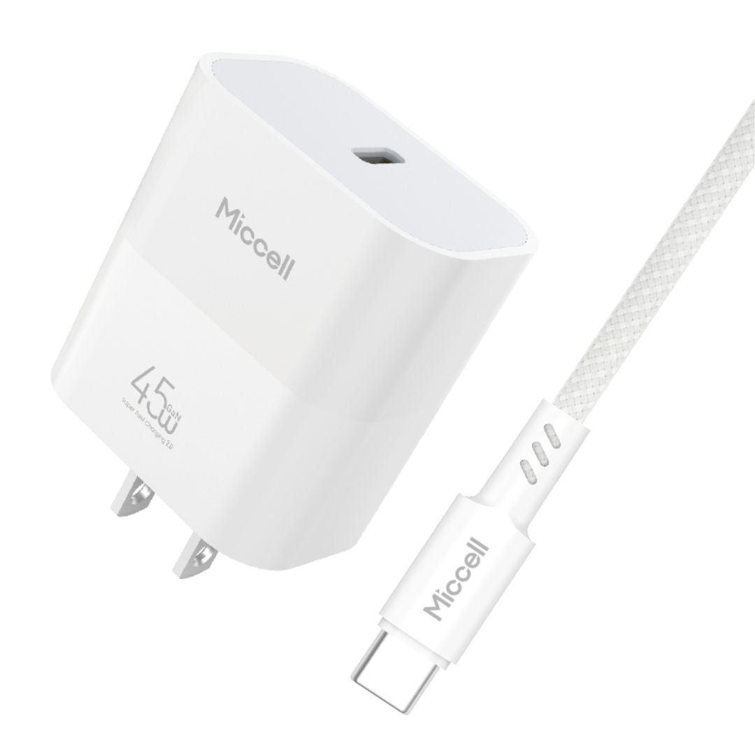 Cargador Rápido GaN Miccell 45W USB-C PD PPS Compatible con Samsung Super Fast Charging 2.0