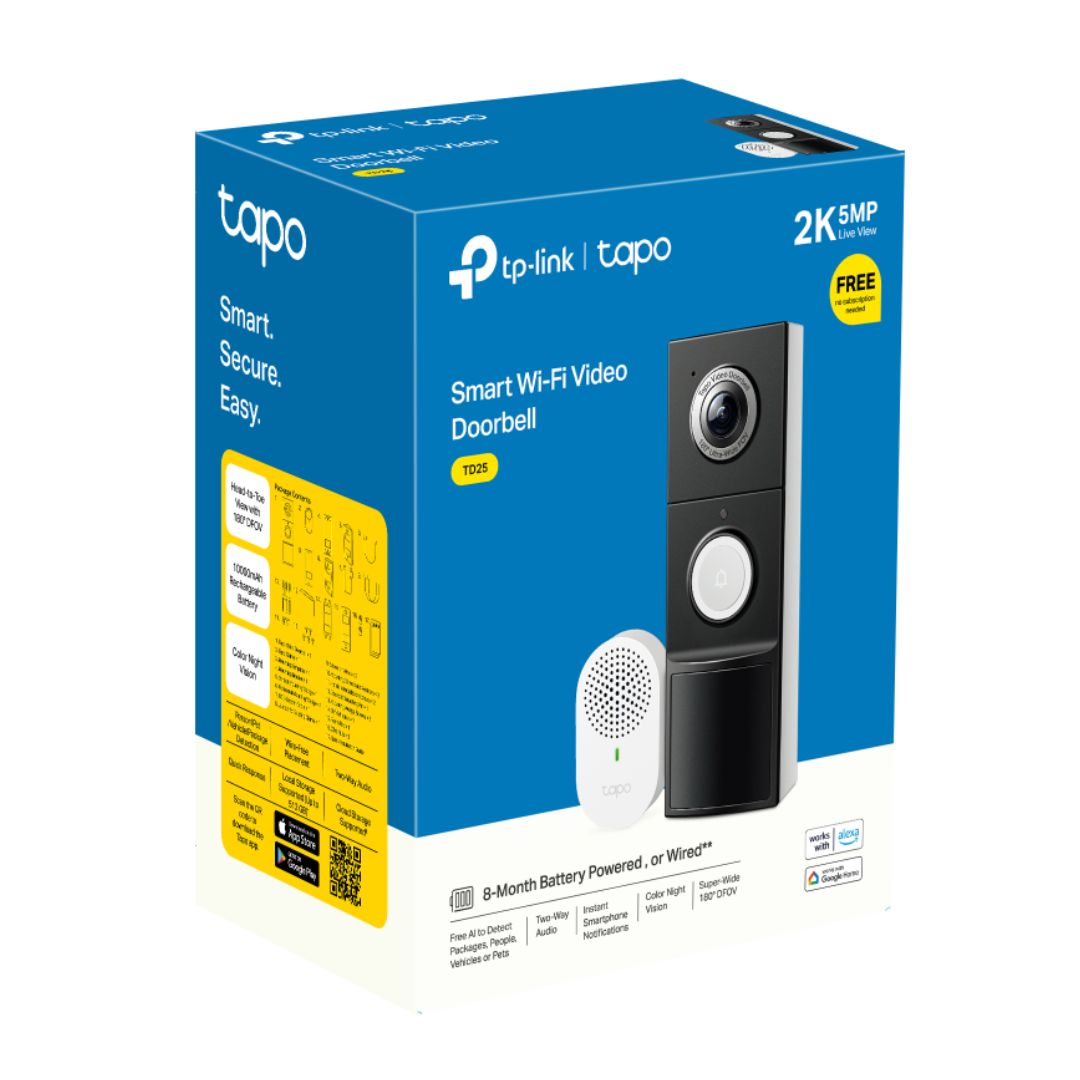 Timbre Inteligente TP-Link Tapo D235 2K 5MP con Cámara 180° y Timbre Interior
