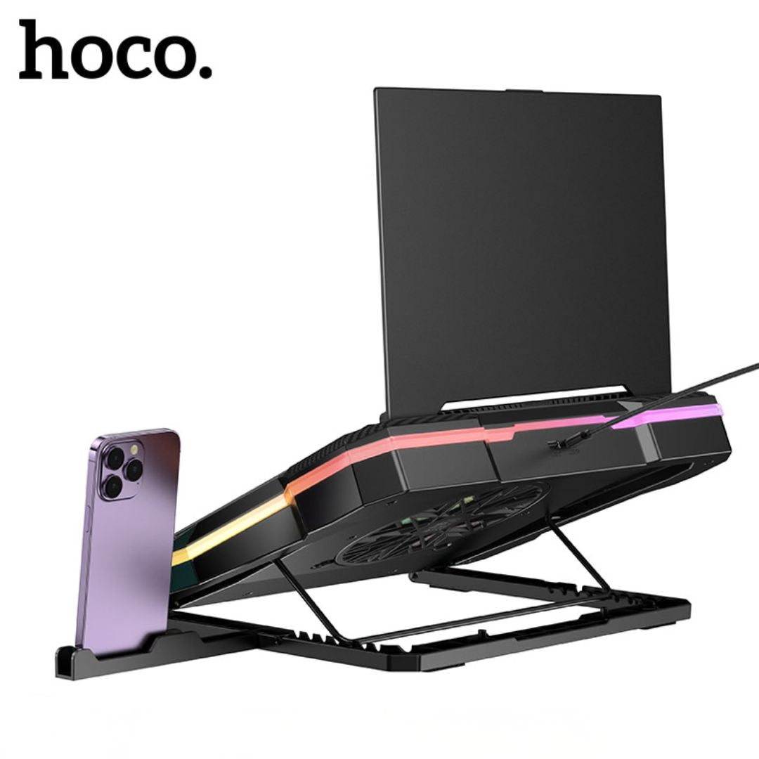 Cooler para Laptop Hoco DH20 RGB Ajustable con Ventilador Grande para Portátiles de 14 a 19 Pulgadas
