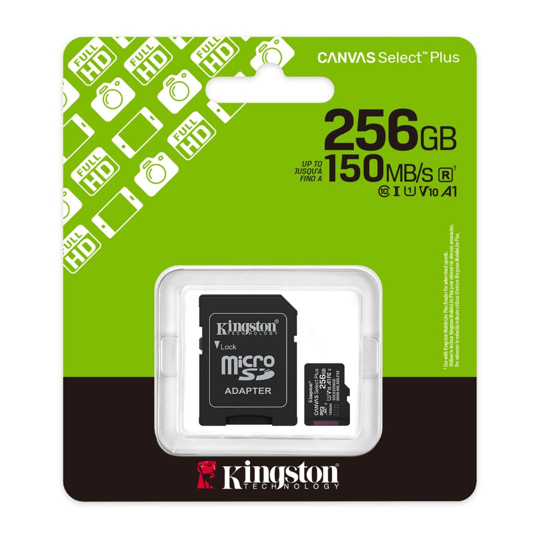 Memoria MicroSD 256GB Kingston Canvas Select Plus 150MB/s Clase 10 para Celular y Cámaras