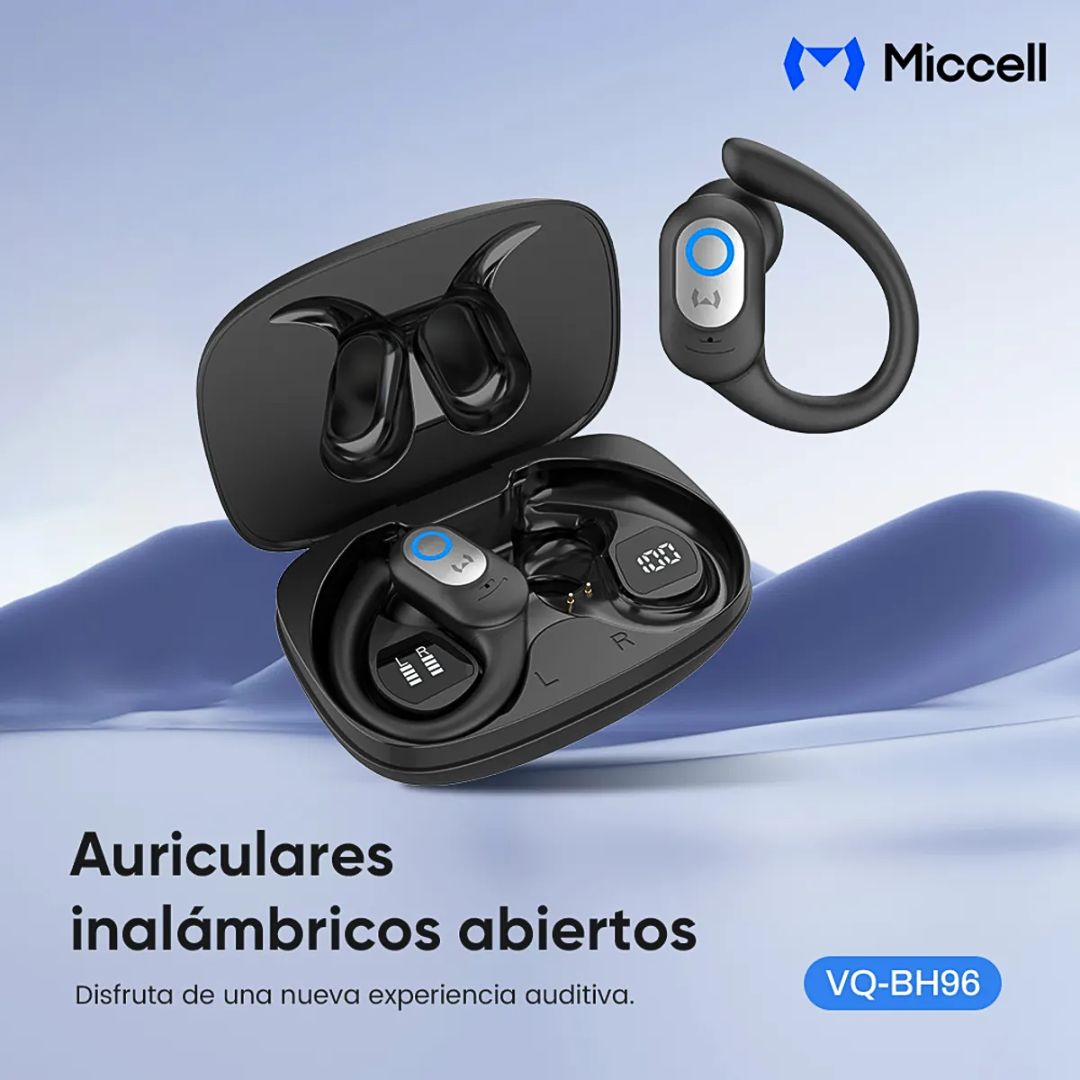 Audífonos Bluetooth Inalámbricos Deportivos con Gancho TWS Pantalla LED Miccell VQ-BH96