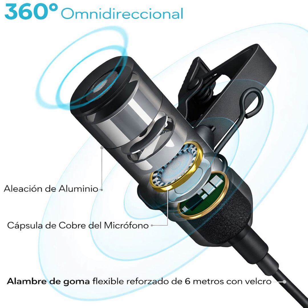 Micrófono Solapero Lavalier Maono AU-100 Alámbrico con Cable 6 Metros para Celular Cámara PC