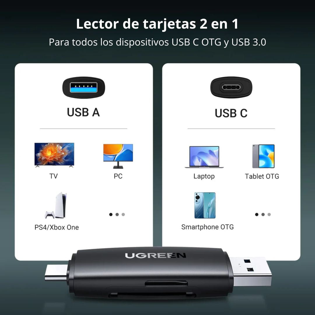 Lector de Tarjetas SD y MicroSD UGREEN CM304 USB-C USB 3.0 para Celular y Laptop