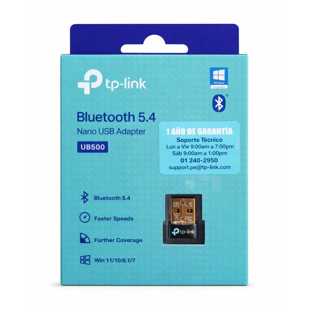 Adaptador USB Bluetooth 5.4 TP-Link UB500 Nano para PC Laptop Windows 11 10 8.1 y 7