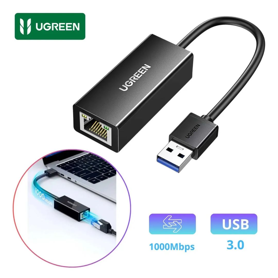 Adaptador USB 3.0 a Ethernet Gigabit UGREEN CR111 1000Mbps RJ45 Plug and Play