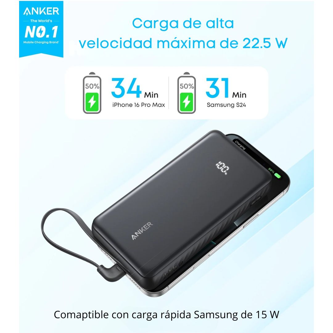 Power Bank Anker Zolo 20000mAh 22.5W Cable USB-C Integrado