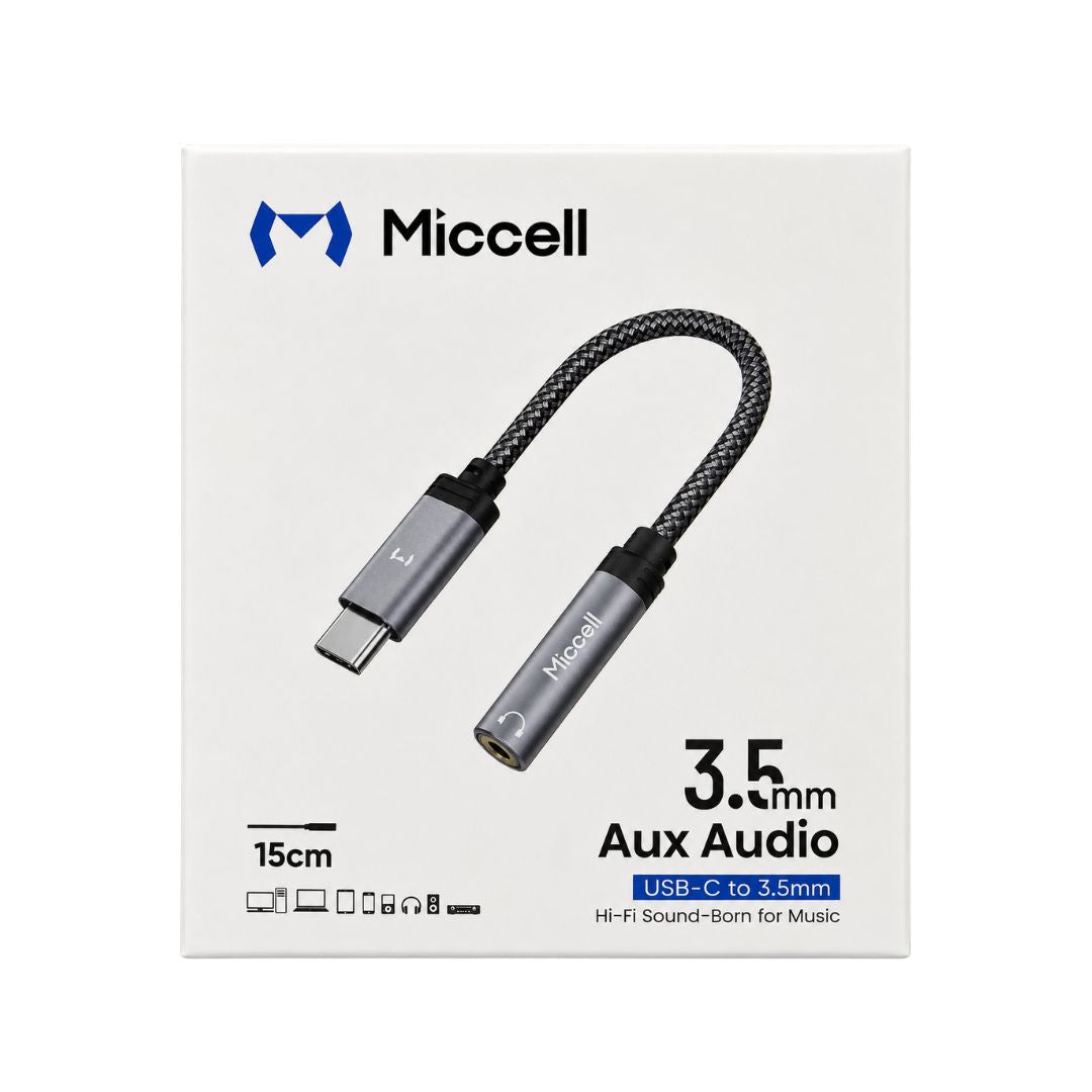 Adaptador de Audio USB-C a 3.5mm Miccell Hi-Fi para Smartphone, Tablet y Laptop