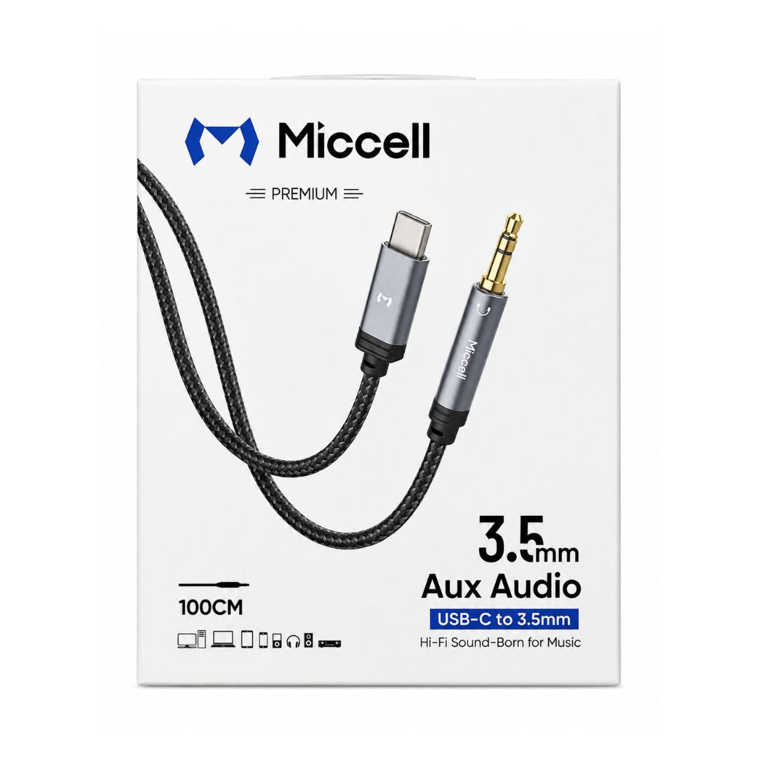 Cable Auxiliar USB-C a 3.5mm Miccell Hi-Fi Trenzado con Conectores Dorados de 1 Metro