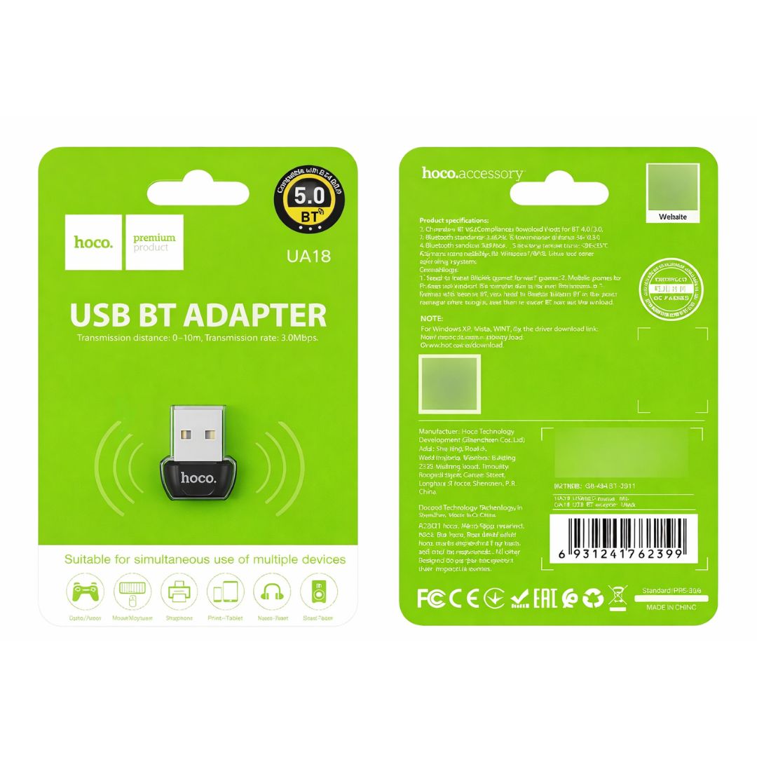 Adaptador USB Bluetooth 5.0 Hoco UA18 para PC Laptop Audífonos Teclado Mouse e Impresora