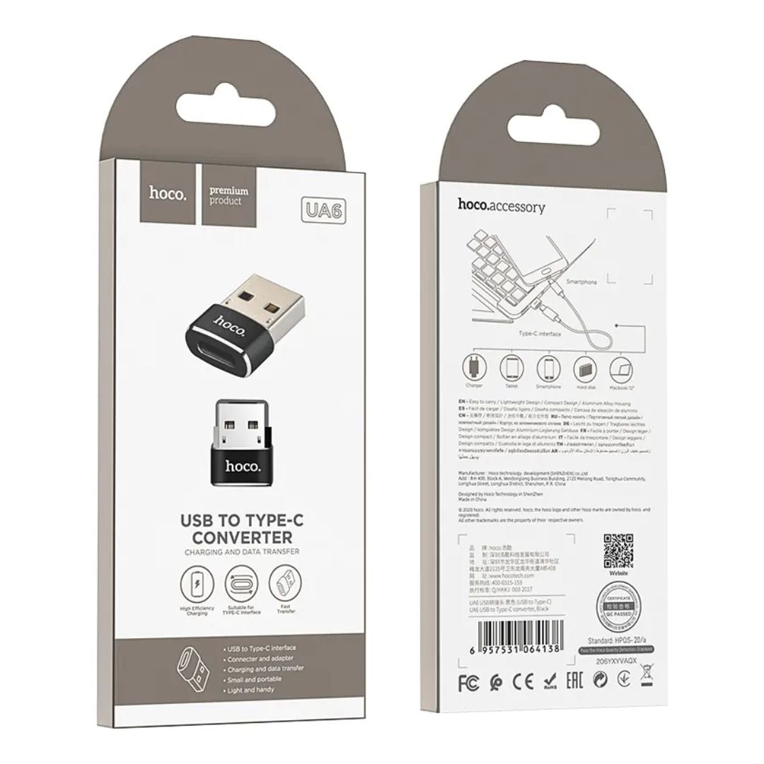 Adaptador USB-A a Tipo C Hoco UA6 OTG para Carga y Transferencia de Datos