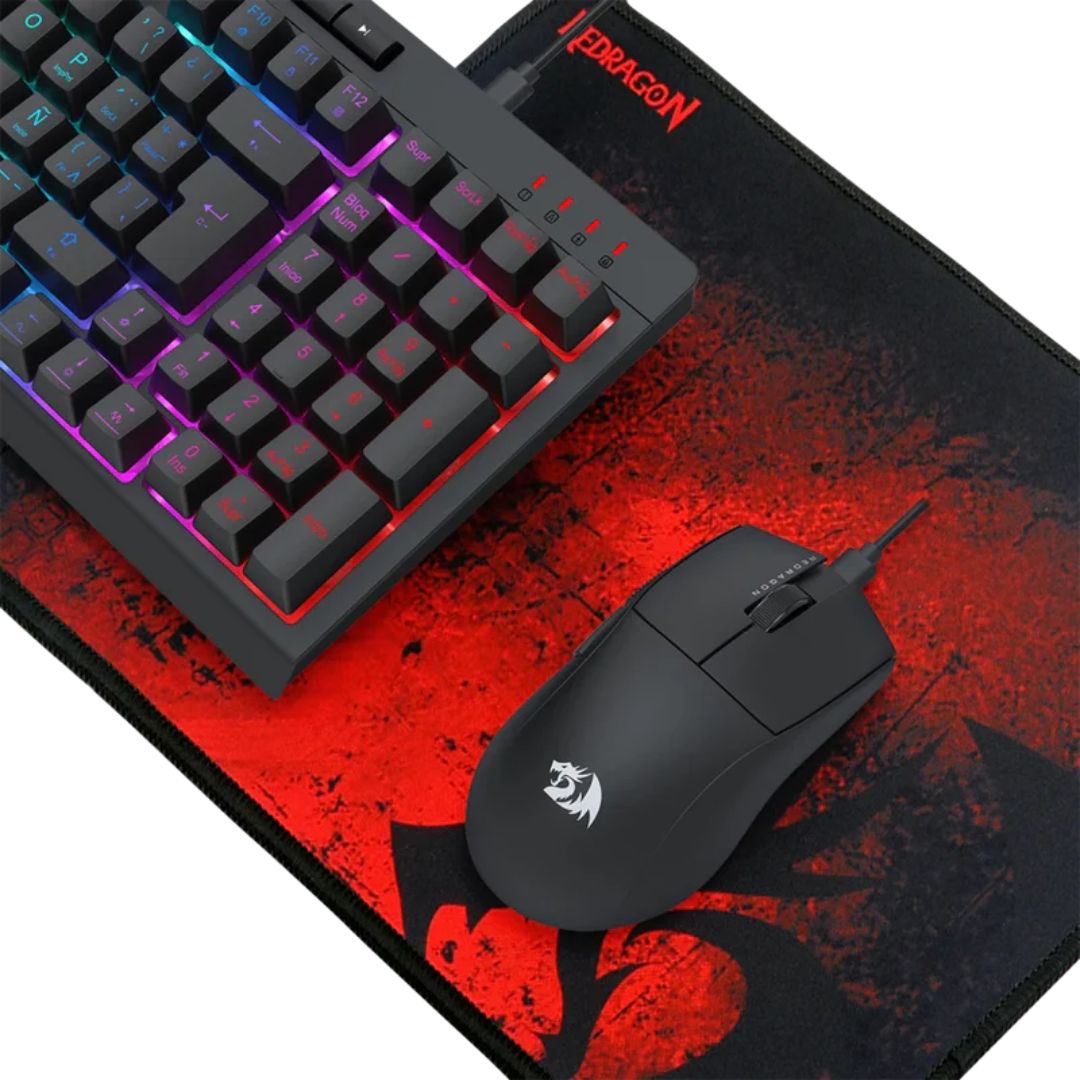 Combo Gamer Redragon S147 4 en 1 Teclado Mouse Audífonos y Mousepad RGB para PC